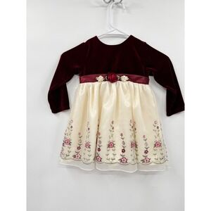George 24M Velvet Floral Embroidered Dress Baby Girl Burgundy Cream Holiday